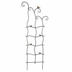 Grande Grille Motifs Oiseaux Treillis Tuteur Aspect Tordu à Fleurs Plantes en Métal Oxydé 3x54x148cm
