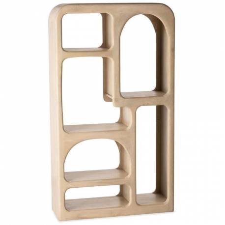 Etagère Uyuni Athezza Bibliothèque Murale 6 Casiers Manguier Patiné Beige Support Mural 33x90x160cm