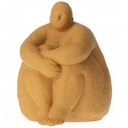 Statue Sumette Assise Athezza Sculpture Statuette Décoration à Poser en Ciment Gingembre 14x14x17,5cm