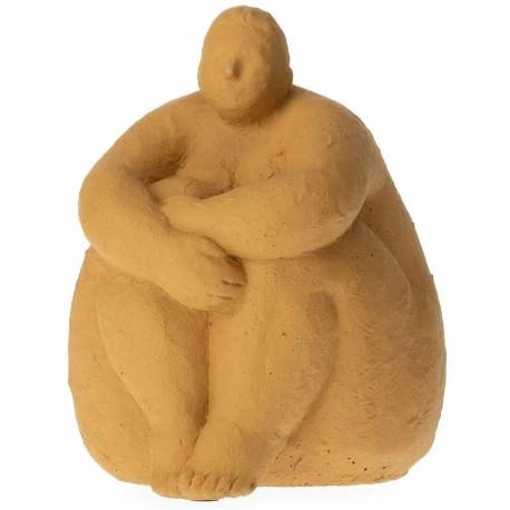 Statue Sumette Assise Athezza Sculpture Statuette Décoration à Poser en Ciment Gingembre 14x14x17,5cm