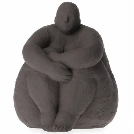 Statue Sumette Assise Athezza Sculpture Statuette Décoration à Poser en Ciment Anthracite 14x14x17,5cm