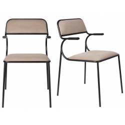Lot de 2 Chaises Alba Zuiver Duo de Fauteuils de Table Métal Noir et Tissu Beige Assise de Repas 53,5x56,8x82,5cm