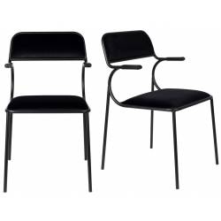 Duo de Chaises Alba Zuiver Lot de Deux Fauteuils de Table Métal et Tissu Assises Full black Design 53,5x56,8x82,5cm