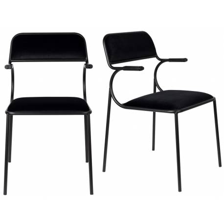 Duo de Chaises Alba Zuiver Lot de Deux Fauteuils de Table Métal et Tissu Assises Full black Design 53,5x56,8x82,5cm