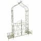 Portail Madeleine Métal Patiné Vert Ancien Portillon Double Portes Motif Floral Arche à Fleurs 40x173x240cm