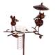 Pluviomètre à Piquer Tuteur Plante Décoration de Jardin Motif Chat et Souris en Métal Patiné Marron et Tube en Verre 17x33x119cm