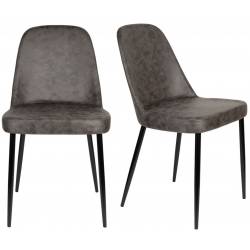 Lot de 2 Chaises de Table Alana Woody Duo d’Assises de Repas Métal et Simili Anthracite Fauteuils Design 47x54x85cm