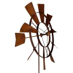 Eolienne Moulin à Vent Mobile Décoration de Jardin en Acier Brut Oxydé 50x55x208cm