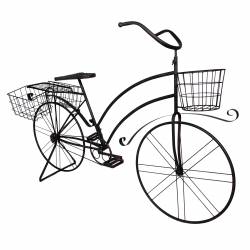 Grand Vélo Porte-Plantes Métal Noir Patiné Marron Bicyclette Décorative Support à Fleurs 46x93x140cm