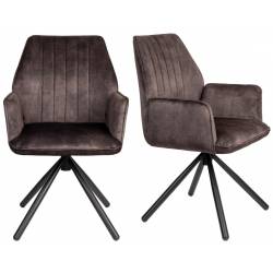 Lot de 2 Fauteuils de Table Jamie Woody Duo d’Assises de Repas Velours Marron Chaises 56x61x90cm