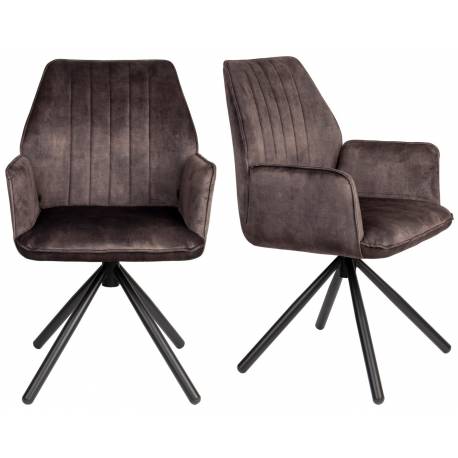 Lot de 2 Fauteuils de Table Jamie Woody Duo d’Assises de Repas Velours Marron Chaises 56x61x90cm