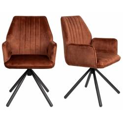 Lot de 2 Fauteuils de Table Jamie Woody Duo d’Assises de Repas Velours Brique Chaises 56x61x90cm