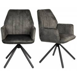 Lot de 2 Fauteuils de Table Jamie Woody Duo d’Assises de Repas Velours Vert Foret Chaises 56x61x90cm