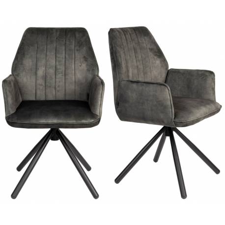 Lot de 2 Fauteuils de Table Jamie Woody Duo d’Assises de Repas Velours Vert Foret Chaises 56x61x90cm