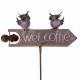 Tuteur de Jardin Panneau Écriteau Flèche Éolienne Chouettes Colorées en Métal 12x48x122cm
