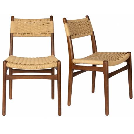 Duo de Chaises Cécile Dutchbone Lot d’Assises en Bois et Cordage Fauteuils de Repas 47,1x50,2x81,3cm