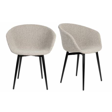 Duo de Chaises Charly Woody Lot de Fauteuils de Repas Métal et Tissus Sièges Baquets 52,5x63x80cm