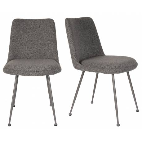 Lot de 2 Chaises Fijs Woody Assises de Tables en Tissu Gris Duo de Fauteuils de Repas 47x61x83,6cm