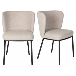 Lot de 2 Chaises Guus Woody Fauteuils de Repas Acier et Tissu Beige Duo d’Assises de Table 53x54x77cm