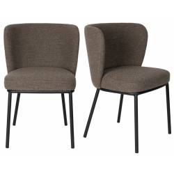 Duo de Chaises Guus Woody Fauteuils de Repas Acier et Tissu Marron Lot de 2 Assises de Table 53x54x77cm