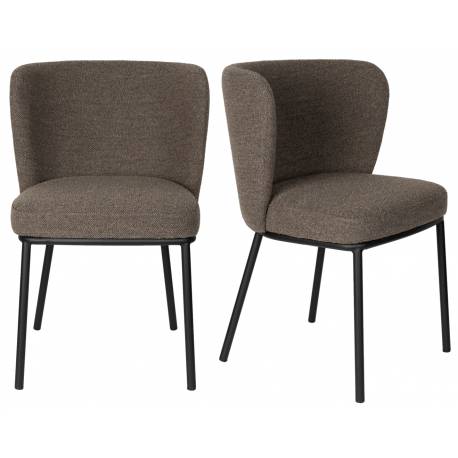 Duo de Chaises Guus Woody Fauteuils de Repas Acier et Tissu Marron Lot de 2 Assises de Table 53x54x77cm