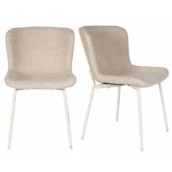 Duo de Chaises Marion Woody Fauteuils de Table Tissu Blanc Cassé et Acier Assises de Repas 50x60,5x79cm