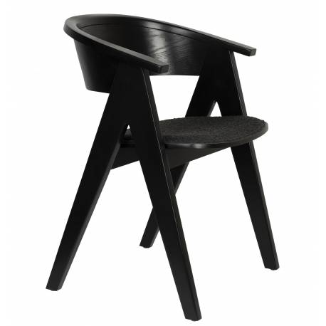 Fauteuil Ndsm Zuiver Assise Design Bois et Tissu Chaise Tendance Full Black 54x59x79cm