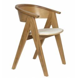 Assise Design Ndsm Zuiver Fauteuil Bois de Chêne et Tissu à Bouclette Blanc Chaise Tendance 54x59x79cm