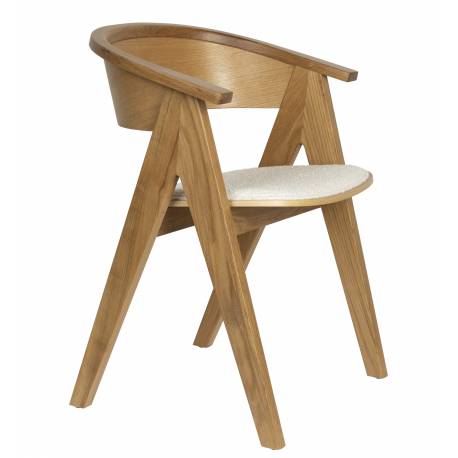 Assise Design Ndsm Zuiver Fauteuil Bois de Chêne et Tissu à Bouclette Blanc Chaise Tendance 54x59x79cm
