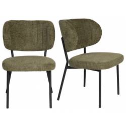 Duo d’Assises de Repas Sanne Woody Lot de 2 Fauteuils Acier Noir et Tissu Vert Chaise 56x64x64cm