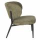 Fauteuil de Salon Sanne Woody Siège Acier Noir et Tissu Gris Vert Assise Basse 62x72x76cm