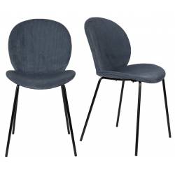 Lot de Deux Chaises Bonnet Zuiver Duo de Fauteuils de Repas Acier et Velours Gris Bleu Assises 45x53x84cm