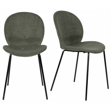 Lot de Deux Chaises Bonnet Zuiver Duo de Fauteuils de Repas Acier et Velours Vert Assises 45x53x84cm