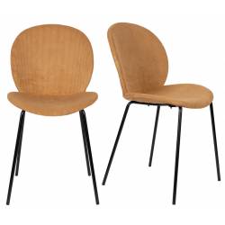 Lot de Deux Assises Bonnet Zuiver Duo de Chaises de Repas Acier et Velours Ocre Assises 45x53x84cm