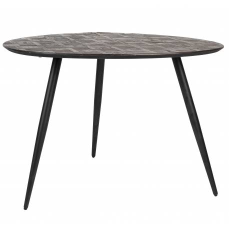 Table de Repas Webster Woody Table de Salle à Manger Ronde Teck Recyclé et Fer 76x108x111cm