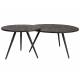 Duo de Tables Basses Webster Woody Lot de Deux Tables Rondes en Bois Marron et Fer Design Damier