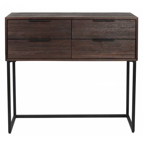 Console d’Entrée Webster S Woody Coiffeuse 4 Tiroirs Meuble de Rangement Bois et Fer