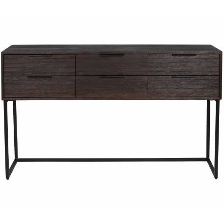 Console d’Entrée Webster L Woody Coiffeuse 6 Tiroirs Meuble de Rangement Bois et Fer