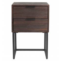 Chevet Webster Woody Meuble d’Appoint 2 Tiroirs Table de Nuit Bois et Fer