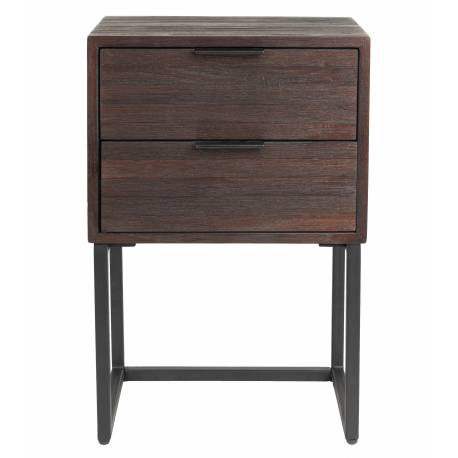 Chevet Webster Woody Meuble d’Appoint 2 Tiroirs Table de Nuit Bois et Fer