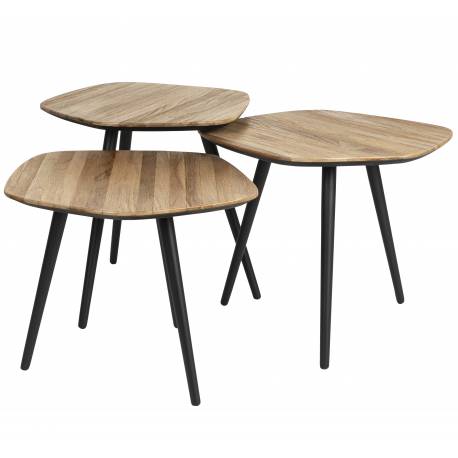 Lot de 3 Tables Basses Cuties Woody Trio de Tables de Salon Guéridons Fer et Bois