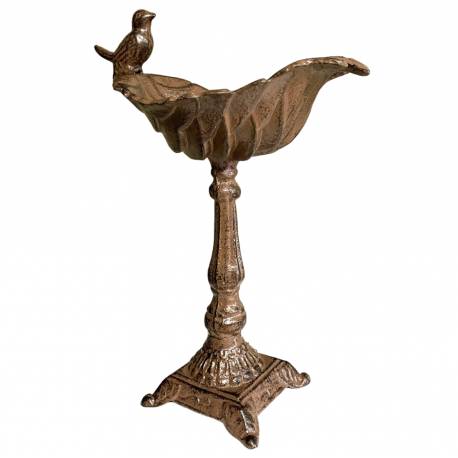Bain Oiseau sur Pied Bénitier à Poser en Fonte Marron Abreuvoir Oiseau Mangeoire 13,5x23x31cm
