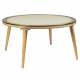 Table Basse Haru Woody Table de Salon Ronde Bois, Rotin et Verre Design Rétro 38x70x70cm