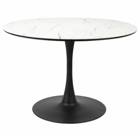 Table de Repas Maru Woody Table de Salle à Manger Ronde Bois et Métal Pied Tulipe 75x110x110cm