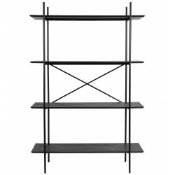 Etagère Marcio Woody Colonne de Rangement Support 4 Etagères Bois et Métal Noir 40x80x120cm