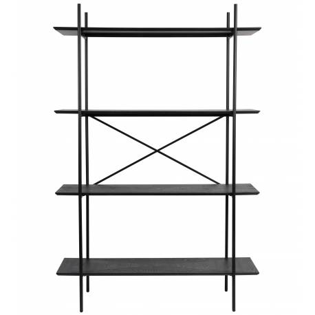 Etagère Marcio Woody Colonne de Rangement Support 4 Etagères Bois et Métal Noir 40x80x120cm