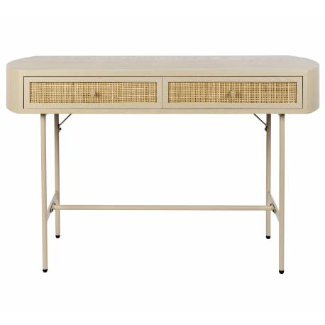Console Amaya Woody Bureau Bois, Rotin et Métal Enfilade un Tiroir Table d’Appoint 40x76x120cm