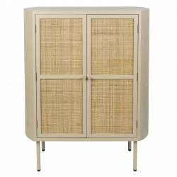 Cabinet Amaya Woody Armoire Bois, Rotin Métal Meuble de Rangement 2 Portes Bahut 38x80x100cm