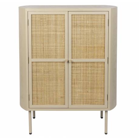 Cabinet Amaya Woody Armoire Bois, Rotin Métal Meuble de Rangement 2 Portes Bahut 38x80x100cm