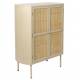 Cabinet Amaya Woody Armoire Bois, Rotin Métal Meuble de Rangement 2 Portes Bahut 38x80x100cm